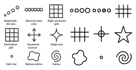 Astronomy and space outline icons set &ndash; celestial, cosmic, star symbols collection