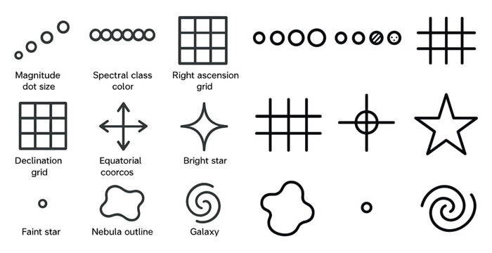 Astronomy and space outline icons set – celestial, cosmic, star symbols collection