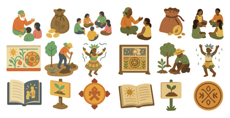 Community development flat icons set – group, collaboration, empowerment symbols