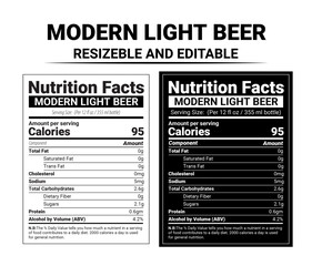 Editable Beer Nutrition Label Template, Light Lager Style