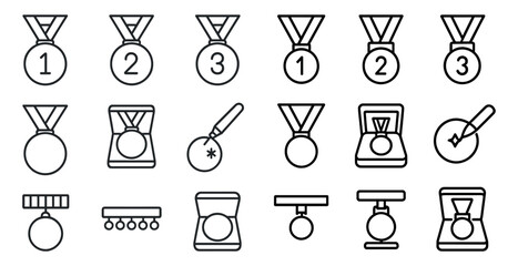 Award and achievement icons set &ndash; outline, linear, medal and trophy symbols