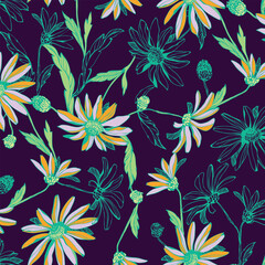 a floral pattern with yellow and green flowers