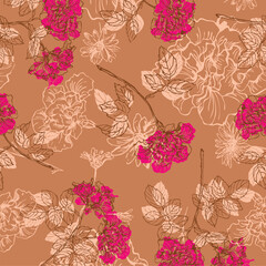 Floral Branches and Blooms on a Brown Surface