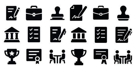 Business and office solid icons set &ndash; filled, silhouette, corporate and work symbols