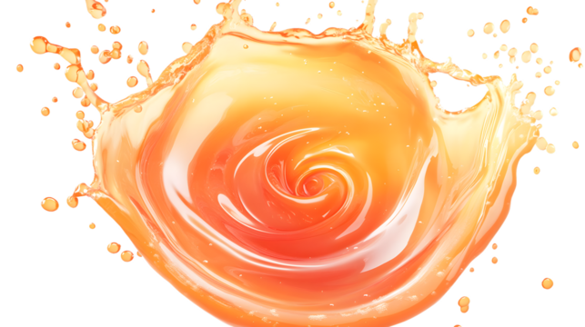 Vibrant Circular Peach Juice Splash Swirl with Peach Floating Isolated