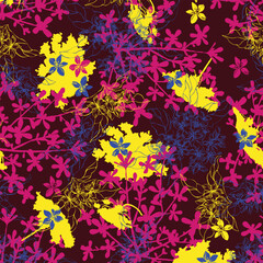 Floral Burst Abstract Botanical Composition with Bold Colors and Dynamic Lines