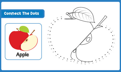 Connect The Dots Apple Food. Dot To Dot Educational Game. Vector Illustration