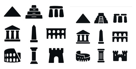 Plakat Ancient architecture icons set – solid, filled, historic and classical symbols