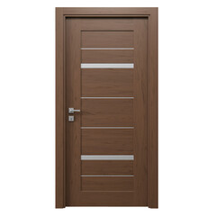 Realistic 3D Illustration of Modern Wooden Door With Silver Accents and Transparent PNG
