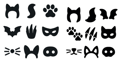 Halloween silhouette icons set – spooky, eerie, holiday decoration symbols