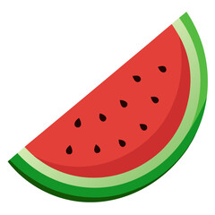 Juicy watermelon slice vector illustration with seeds and green rind on white background