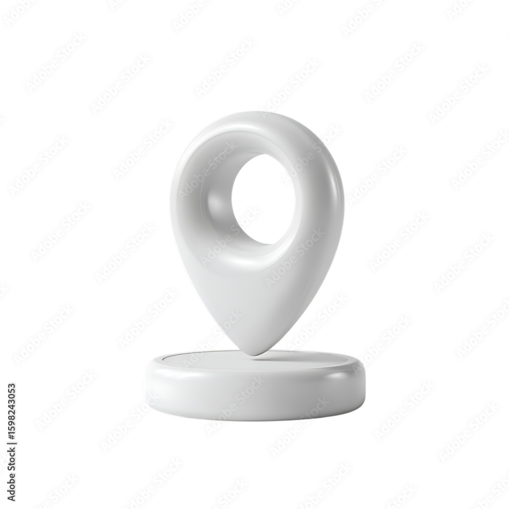 Fototapete white map pointer standing on a platform isolated on white or transparent png symbolizing location, 