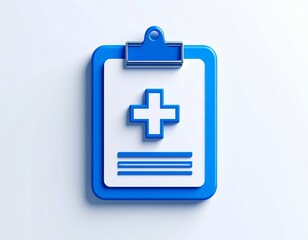 Obraz premium Blue clipboard with a medical plus symbol representing a health report, patient information, or healthcare services. 3D rendering isolated on white.