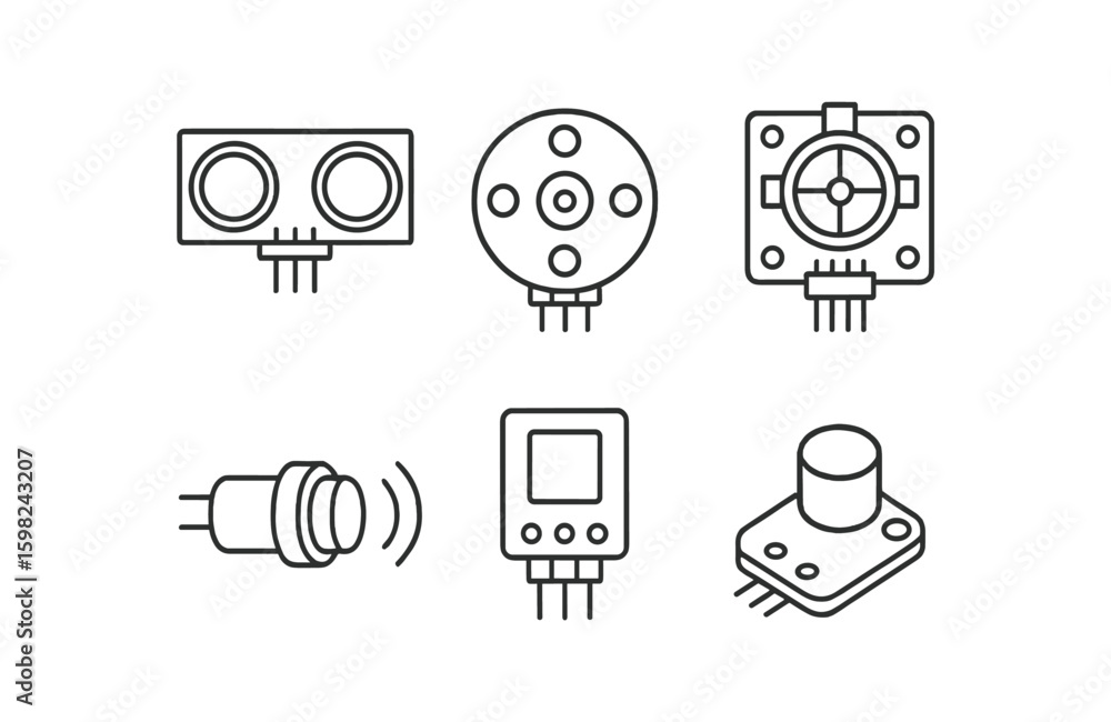 Poster sensor and technology outline icon set. gadgets, device symbols in line style