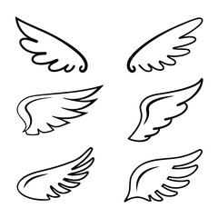 Obraz premium Six Stylized Black Outline Wings on White Background angel bird