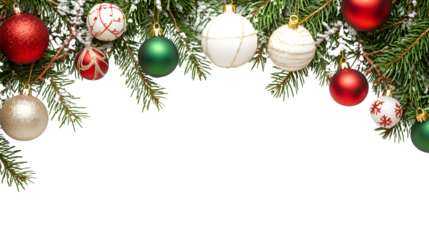 Elegant Christmas Border with Red, Green, and White Ornaments