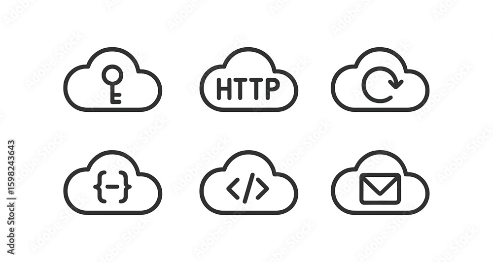 Aufkleber cloud computing line icon set. technology, internet connectivity linear graphics collection