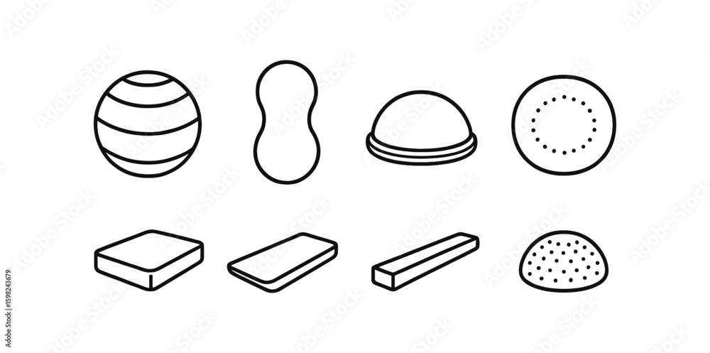 Poster geometric objects linear icon set. shapes, minimalistic icons line collection