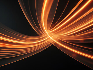 Abstract background of glowing orange light streaks. Long exposure photo showing speed, technology, and energy on black.
