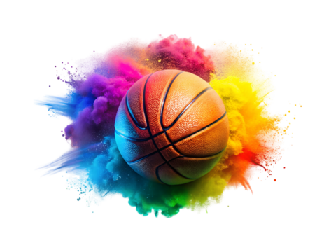 basketball with colorful powder explosion png image on transparent background