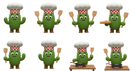 Cactus chef characters cooking collection