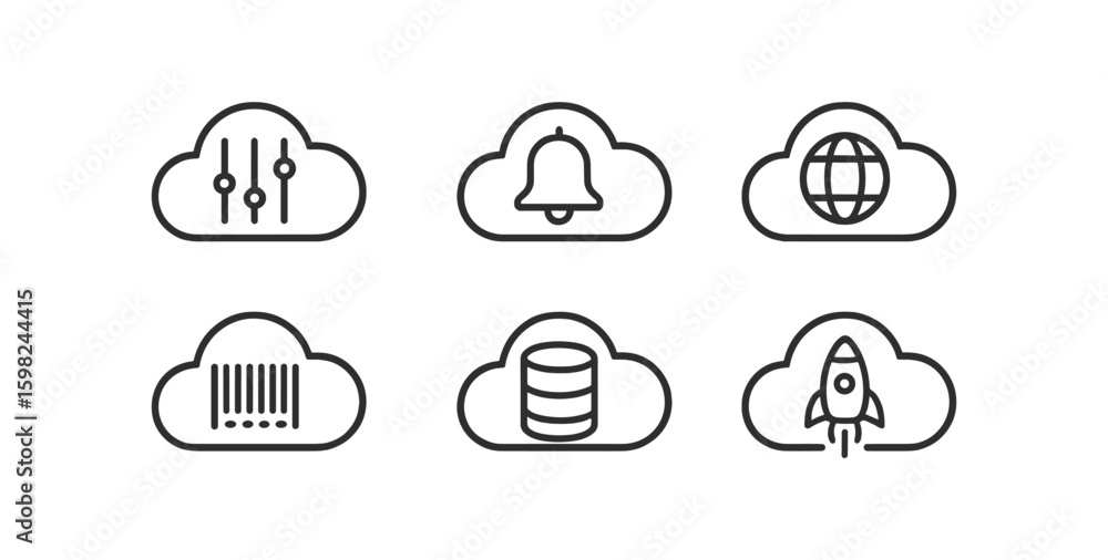 Poster cloud computing outline icon set. technology, network symbols in linear style