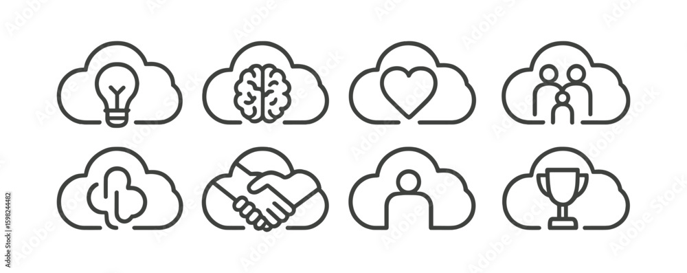Aufkleber cloud computing linear icon set. technology, innovation, digital connection icons