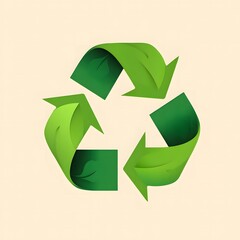 Obraz premium Green Cycle of Renewal: A vibrant emblem of environmental consciousness and sustainability, the iconic recycle symbol merges with the natural form of leaves