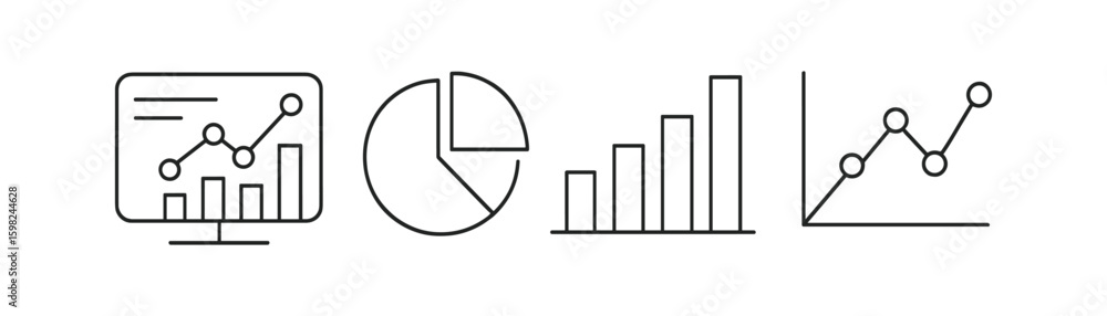 Poster data analytics line icon set. charts, graphs, statistics, visuals for reports