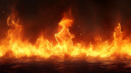 Powerful flames rising against a dark background.