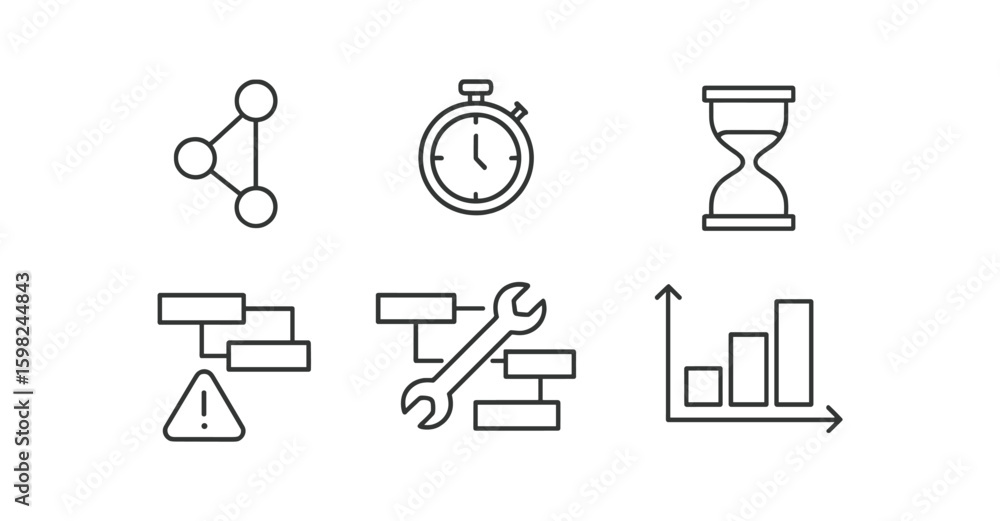 Poster project management linear icon set. task planning, workflow, deadline line collection