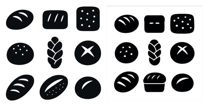 Bakery and bread icons set - silhouette, filled, pastry and baking symbols