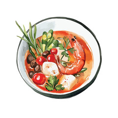 watercolor illustration of Tom Yum clipart isolated