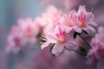 Pink Azalea Blossoms Close-Up In Garden, For Spring Greetings, Soft Bokeh Background
