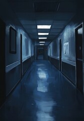 Empty hospital hallway at night