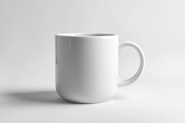 A minimalistic white mug mockup with a round handle