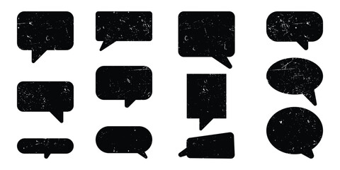 Speech bubble black icon collection with grunge texture