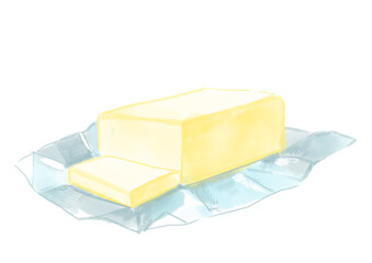 カットされたバターの手描き水彩イラスト