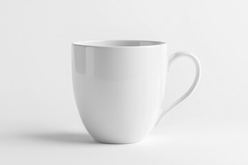 A minimalistic white mug mockup with a round handle