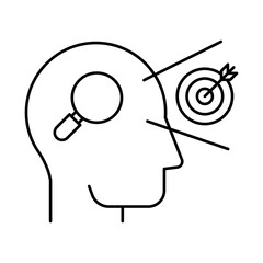 Focus Icon – Magnifying Glass and Target Representing Concentration and Goals. Editable Stroke.