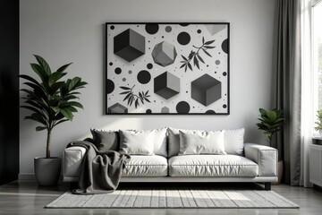 Subtle repeating motif of minimalist geometric forms, monochrome palette , modern, subtle