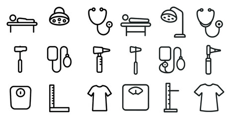 Healthcare and medical line icons set – flat, outline, stethoscope and clinic symbols