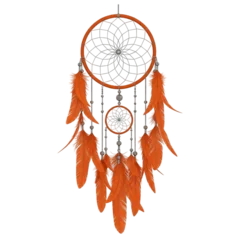 Tableau sur plexiglas Style bohème Traditional native american dreamcatcher with red and orange feathers 3D render spiritual decor concept for boho tribal culture folklore or handmade ornament illustration   © PNG spot