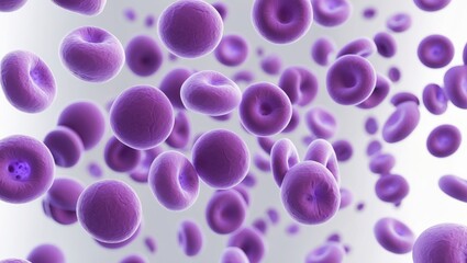 Cluster of purple blood cells floating in plasma, microscopic view. Medical and health, blood components, cellular biology. The concept of blood and cellular structure.