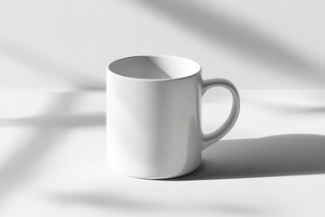 A minimalistic white mug mockup with a round handle