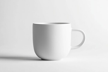 A minimalistic white mug mockup with a round handle