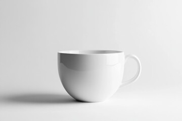 A minimalistic white mug mockup with a round handle