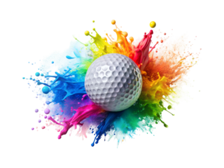 golf ball with paint splash png image on transparent background
