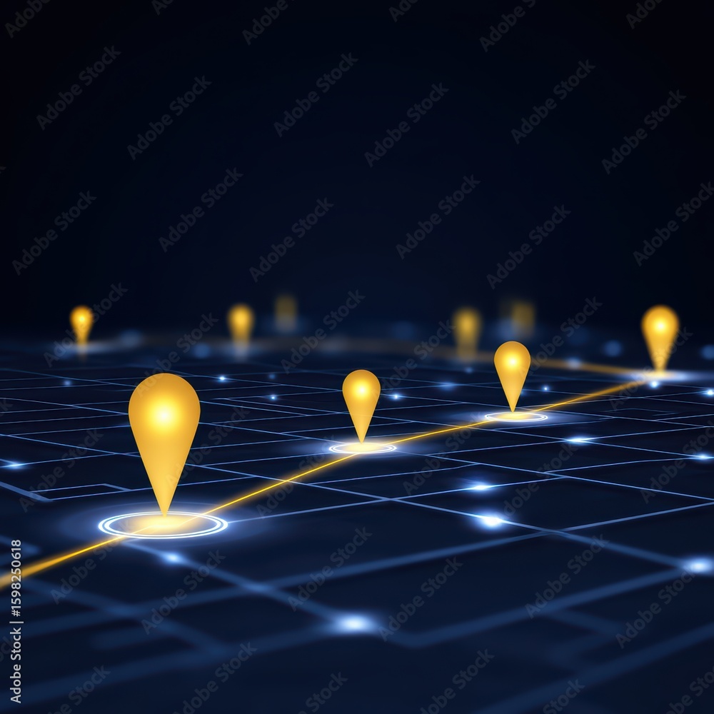 Poster digital map with location pins and gps navigation elements