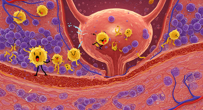 Bladder wall irritation caused by bacterial endotoxins 3D illustration